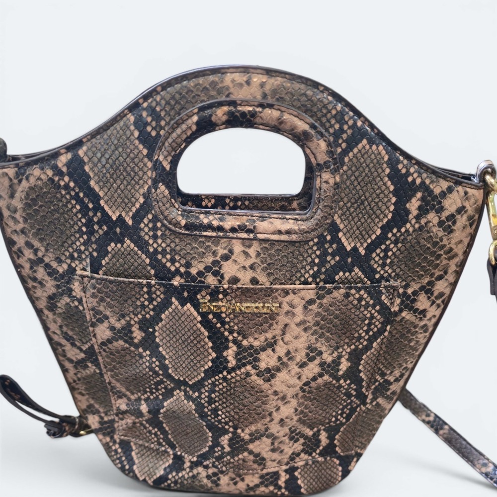 Enzo Angiolini Faux Snakeskin Cutout Handle Crossbody Bag Brown Python Print